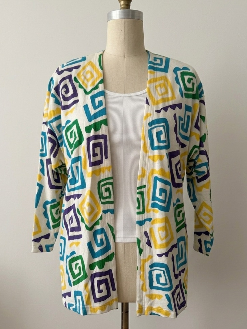Vintage Christian Dior Colorful Spiral Print 100% Cotton Open Cardigan